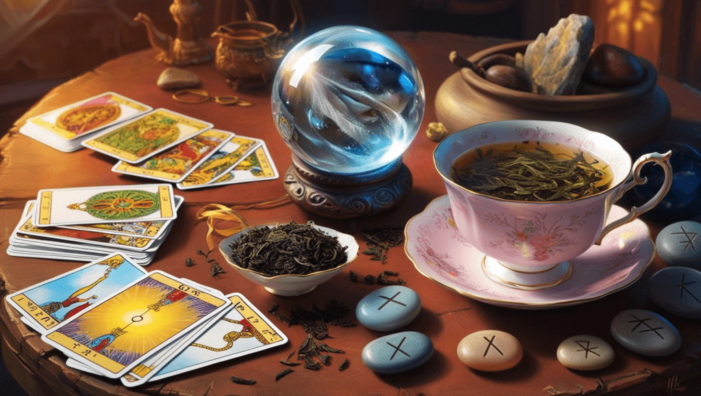 Colección de herramientas tradicionales y elementos de introspección espiritual utilizados para el autoanálisis y el crecimiento personal.