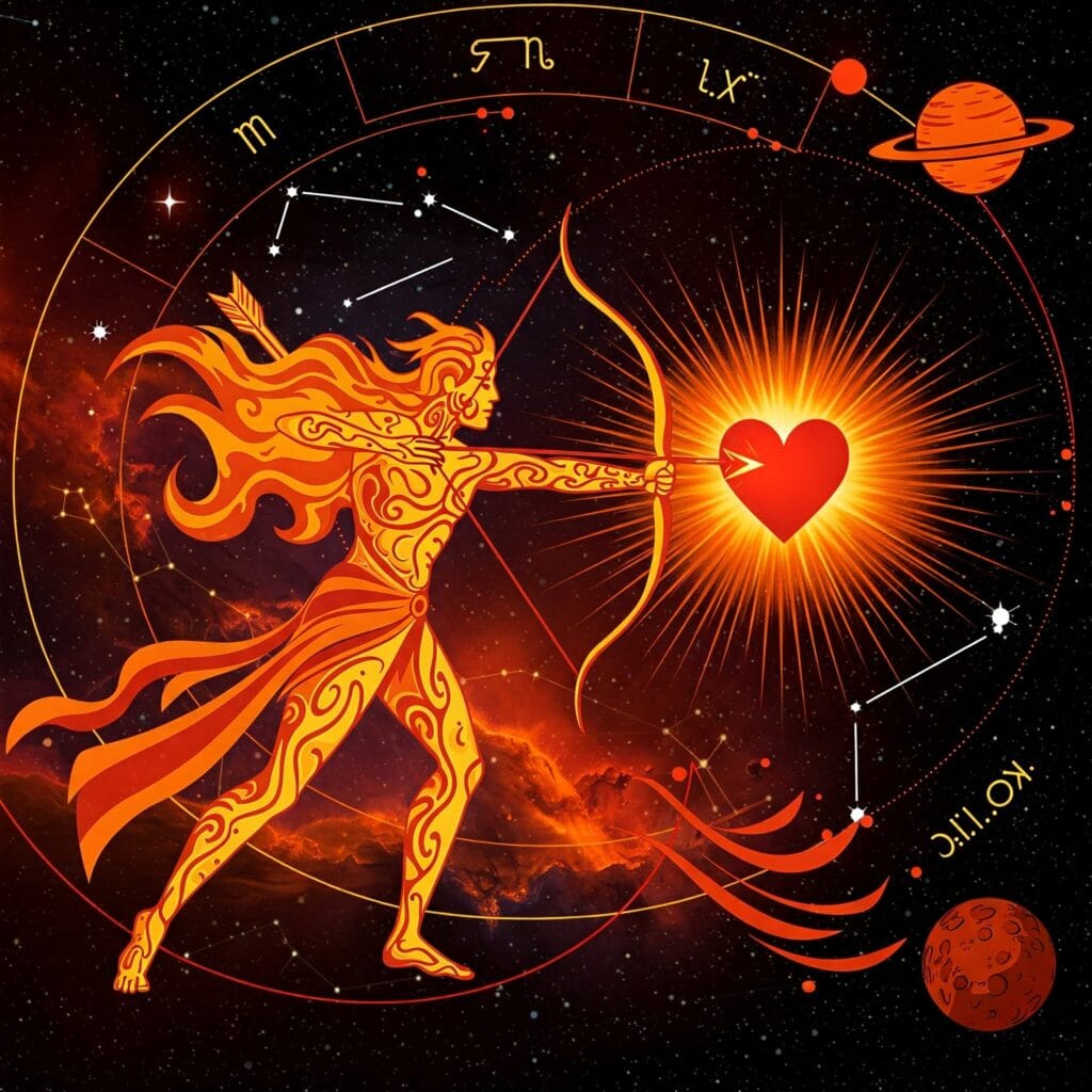 Sagitario amor reflejado a través del arquetipo del fuego y las relaciones conscientes.