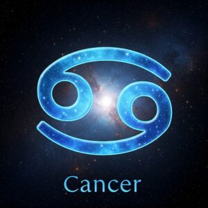 Ilustración con el símbolo de Cáncer iluminado sobre fondo oscuro para el análisis de psicología arquetípica.