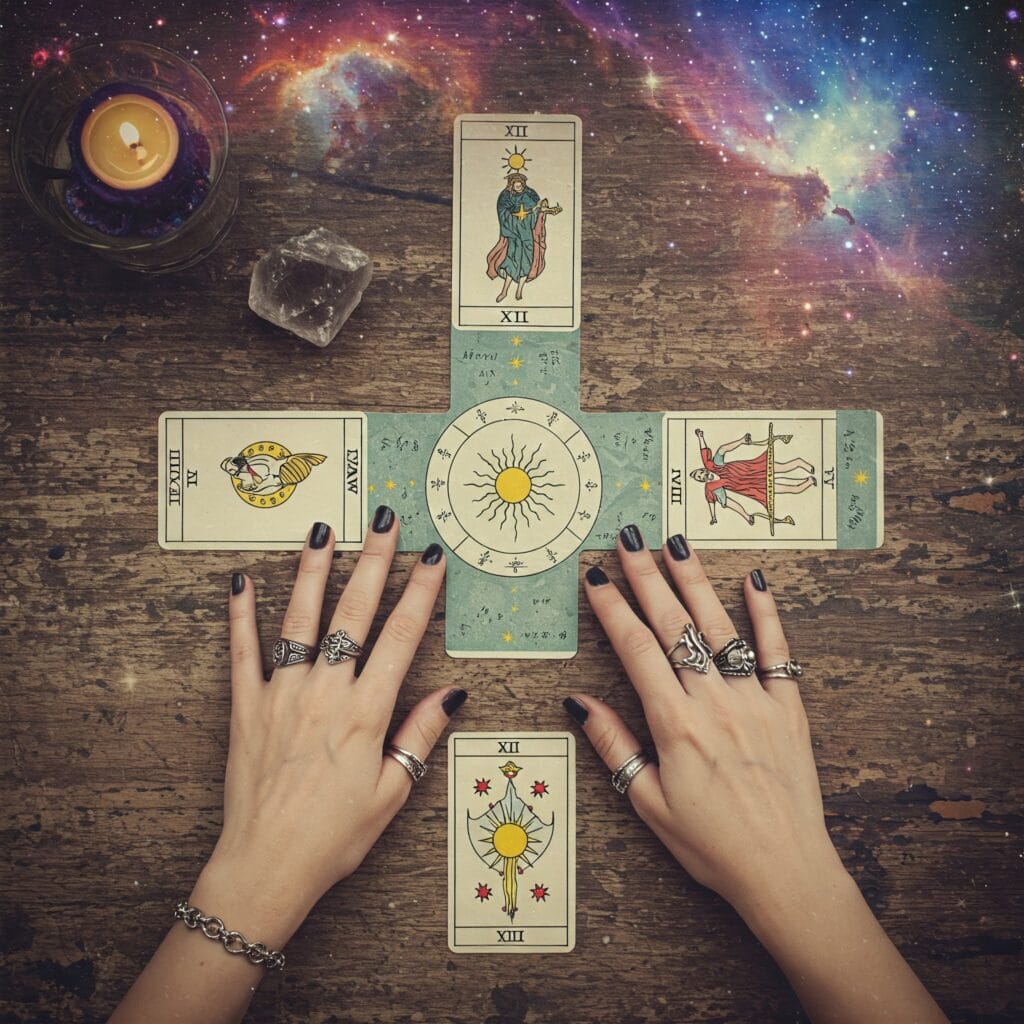 imagen de tirada de tarot en una consulta de tarot 